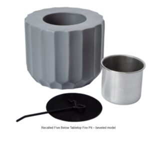 CPSC recall of Five Below tabletop fire pit due to ethanol flame jetting and serious burn hazards