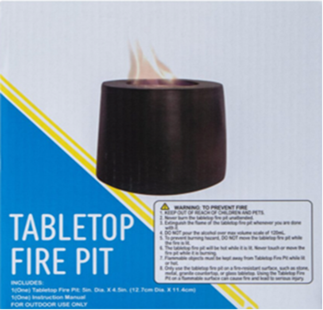 Recalled Five Below Tabletop Fire Pit – smooth model