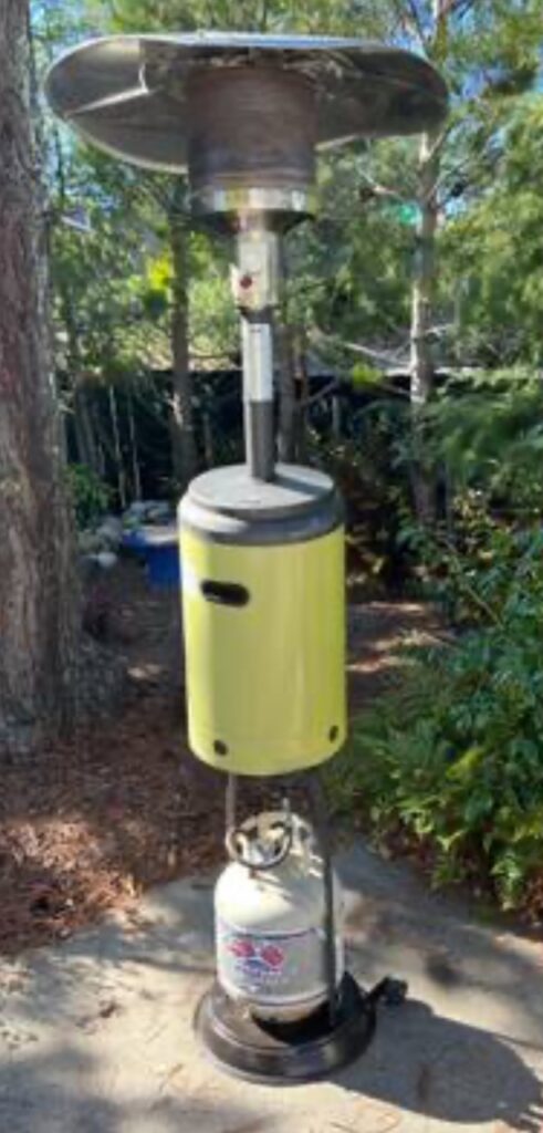 Outdoor patio heater can tip over with wind and cause massive burns and injuries.