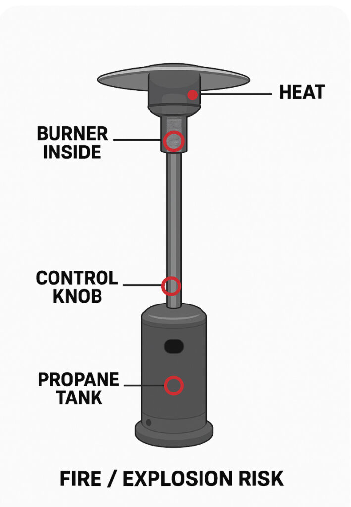 Diagram of a propane gas outdoor heater parts