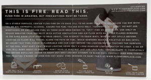 Flikrfire Fire pit instruction about using rubbing alcohol